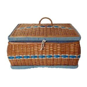 Vintage Czech Sewing Basket Whicker Rattan Box Mid-Century MCM